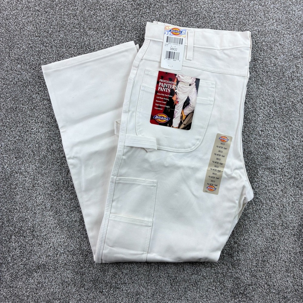 NWT Dickies Carpenter Pants Mens 38x32 White Duck Canvas Relaxed Painter Utility